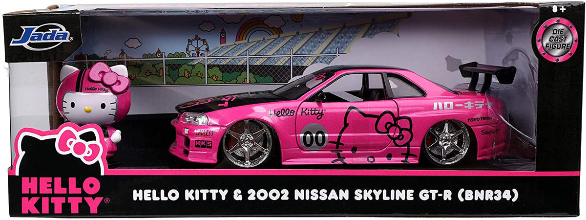 Hello Kitty 2002 Nissan Skyline GT-R 1:24 Vehicle &amp; Figure - Otaku Haven LLC